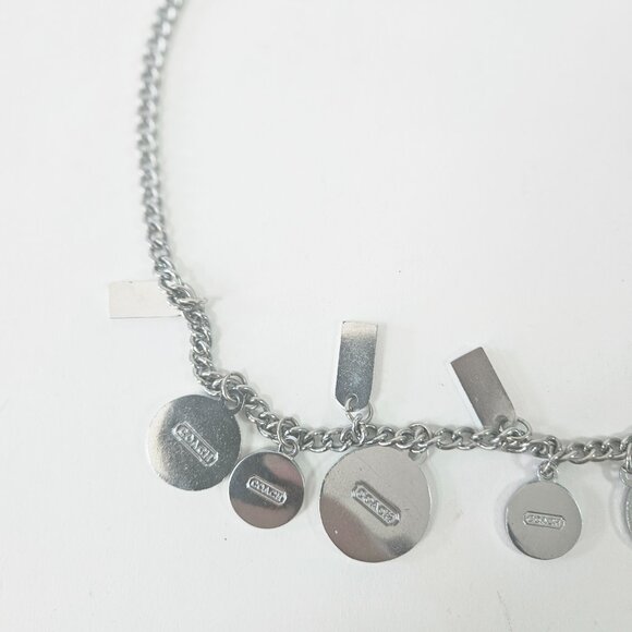 Vintage Coach Logo Charm 21” Stainless Steel Necklace Enameled Medallion Discs - Picture 8 of 10
